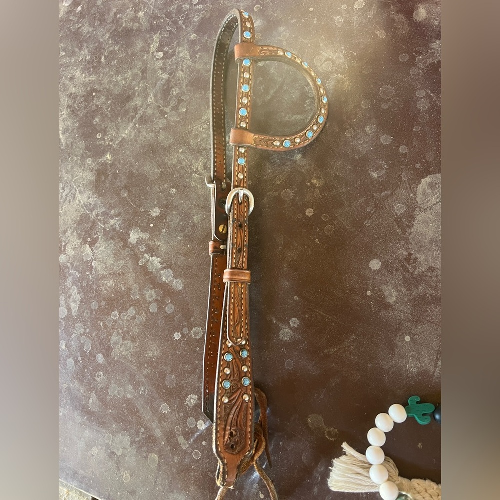 Brown Leather Western Bridle with Turquoise Accents